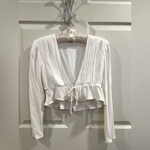 Sunday Best Cropped Tie Front Blouse